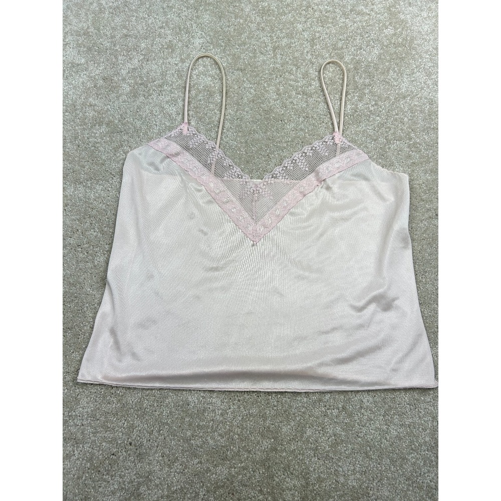 Pink Lace Cami Top Women's Spaghetti Strap V-Neck Silky Blouse